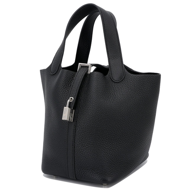 HERMÈS Picotin Lock PM handbag in Black Clemence leather with Palladium hardware