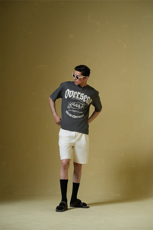 Overseas Printed Smokey Grey Oversized T-Shirt