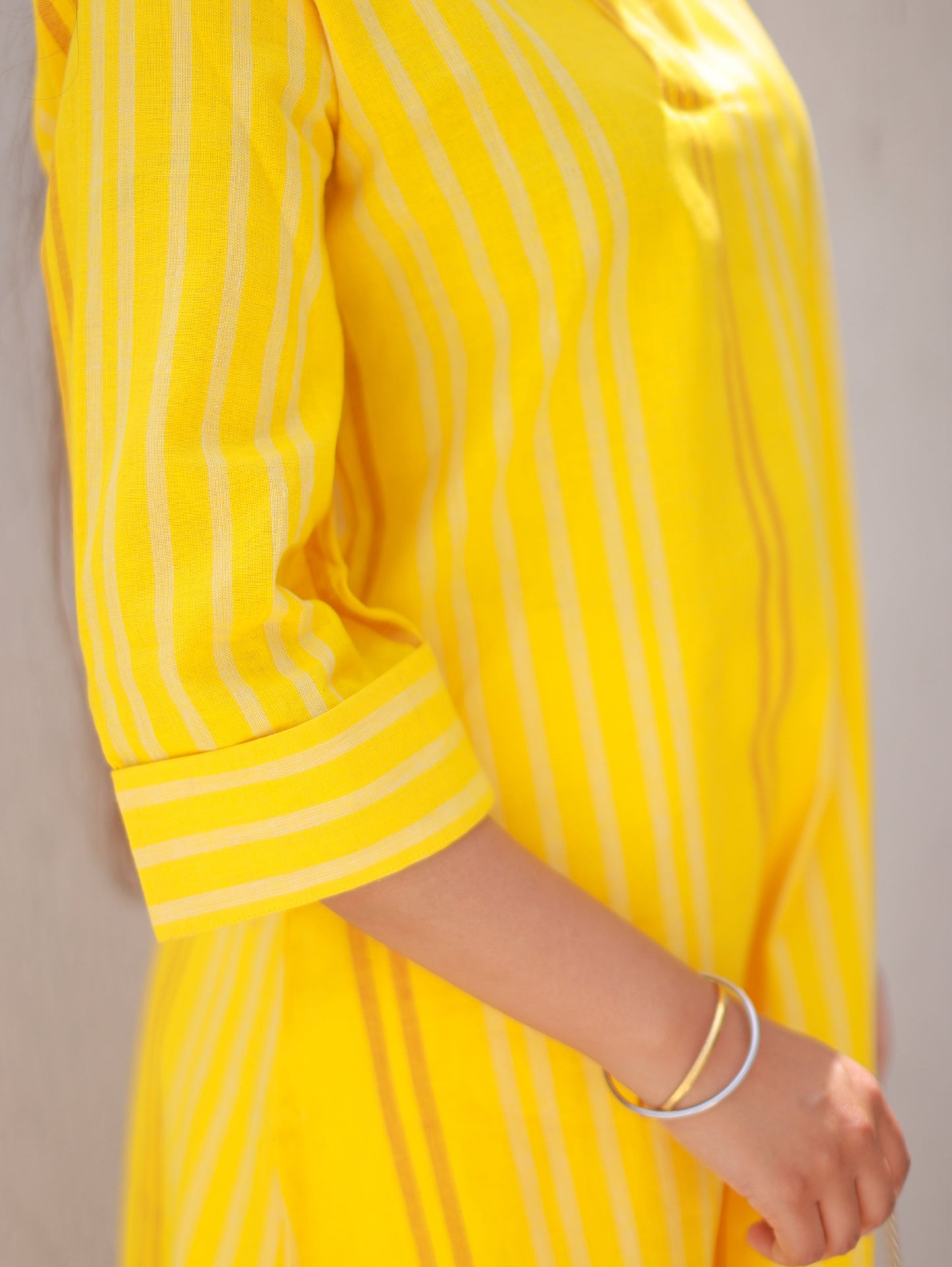 Yellow Pinstriped Cotton Kurta Set