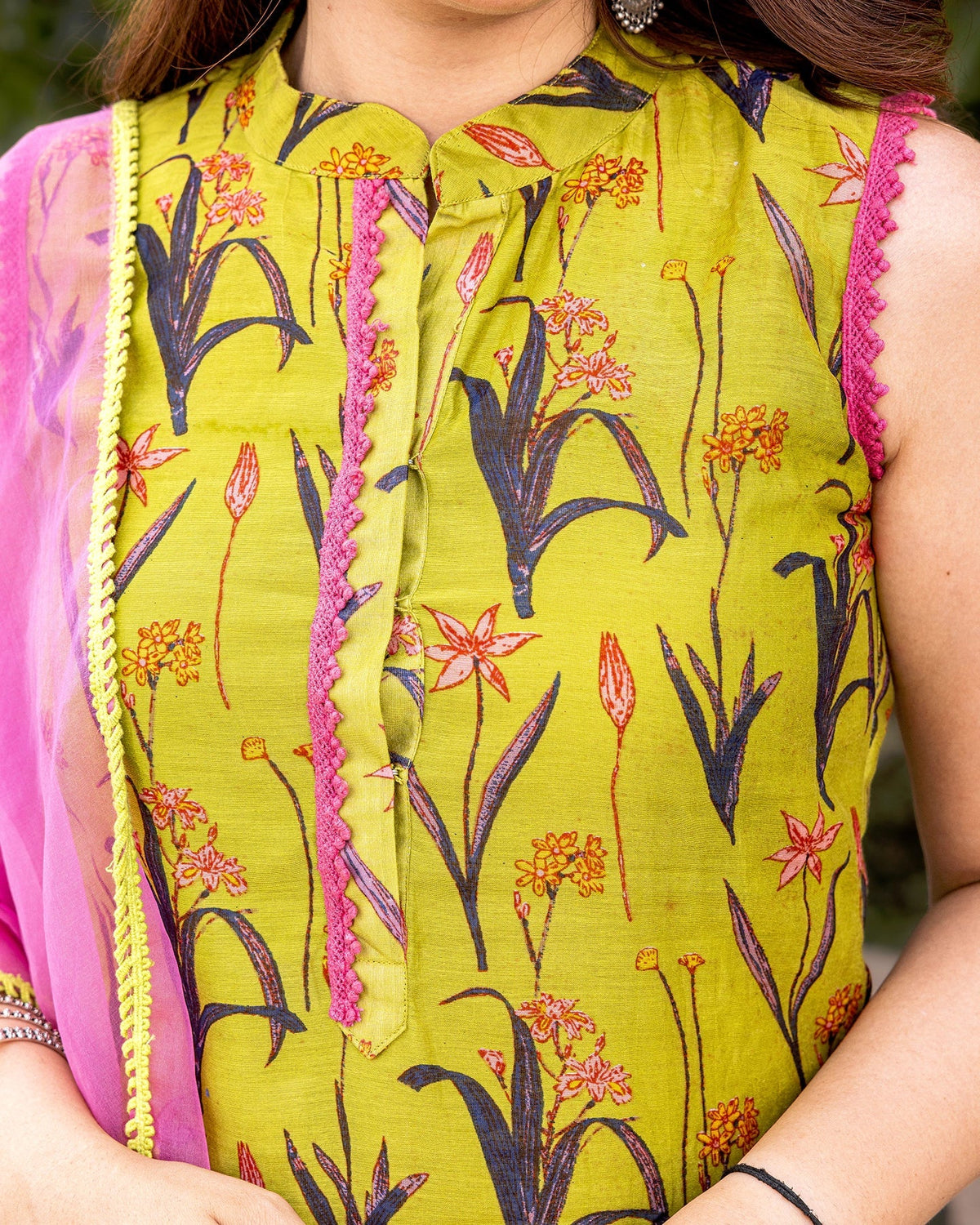 Green Handblock Floral Suit Set