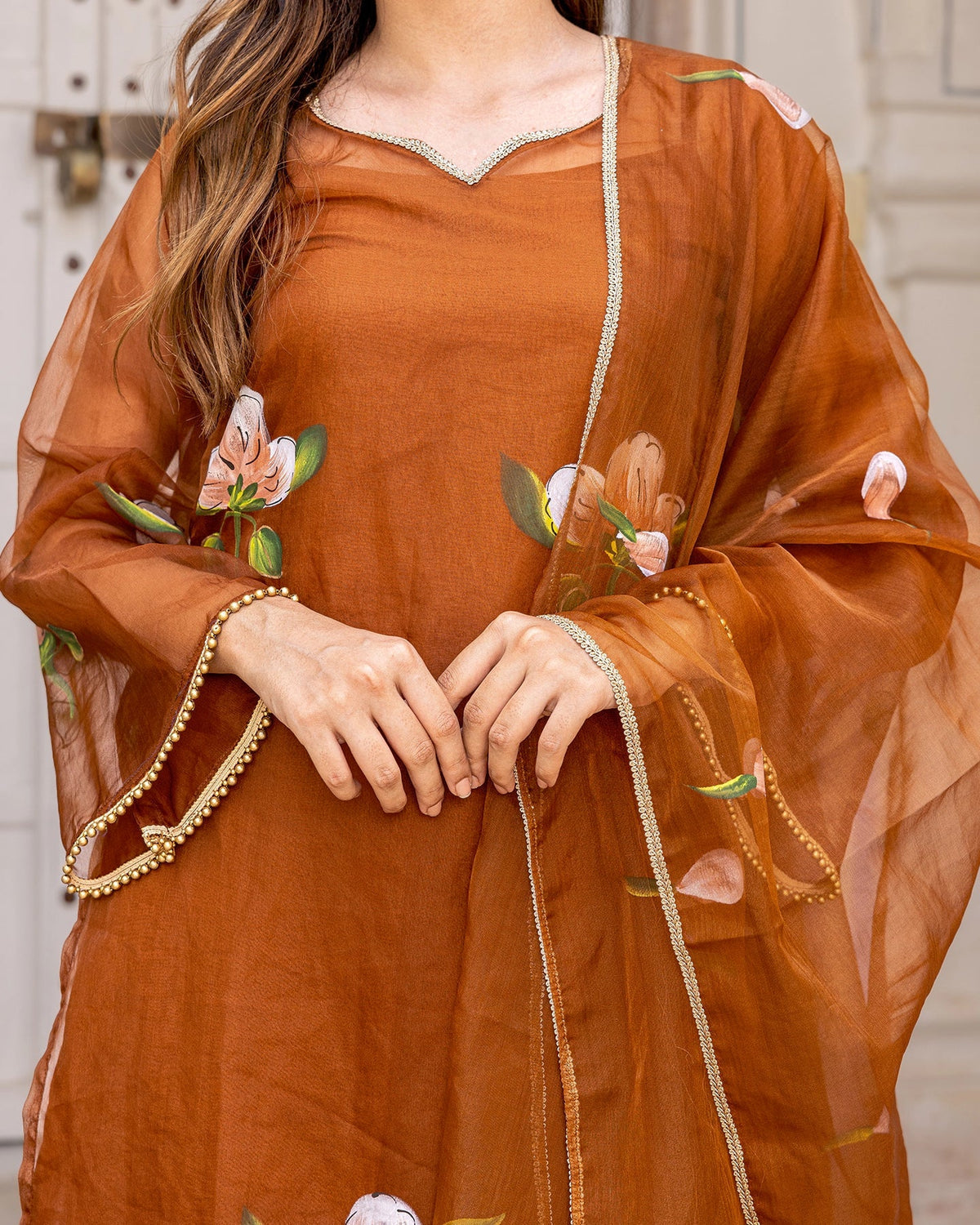 Brown Handpainted Blossom Suit Set