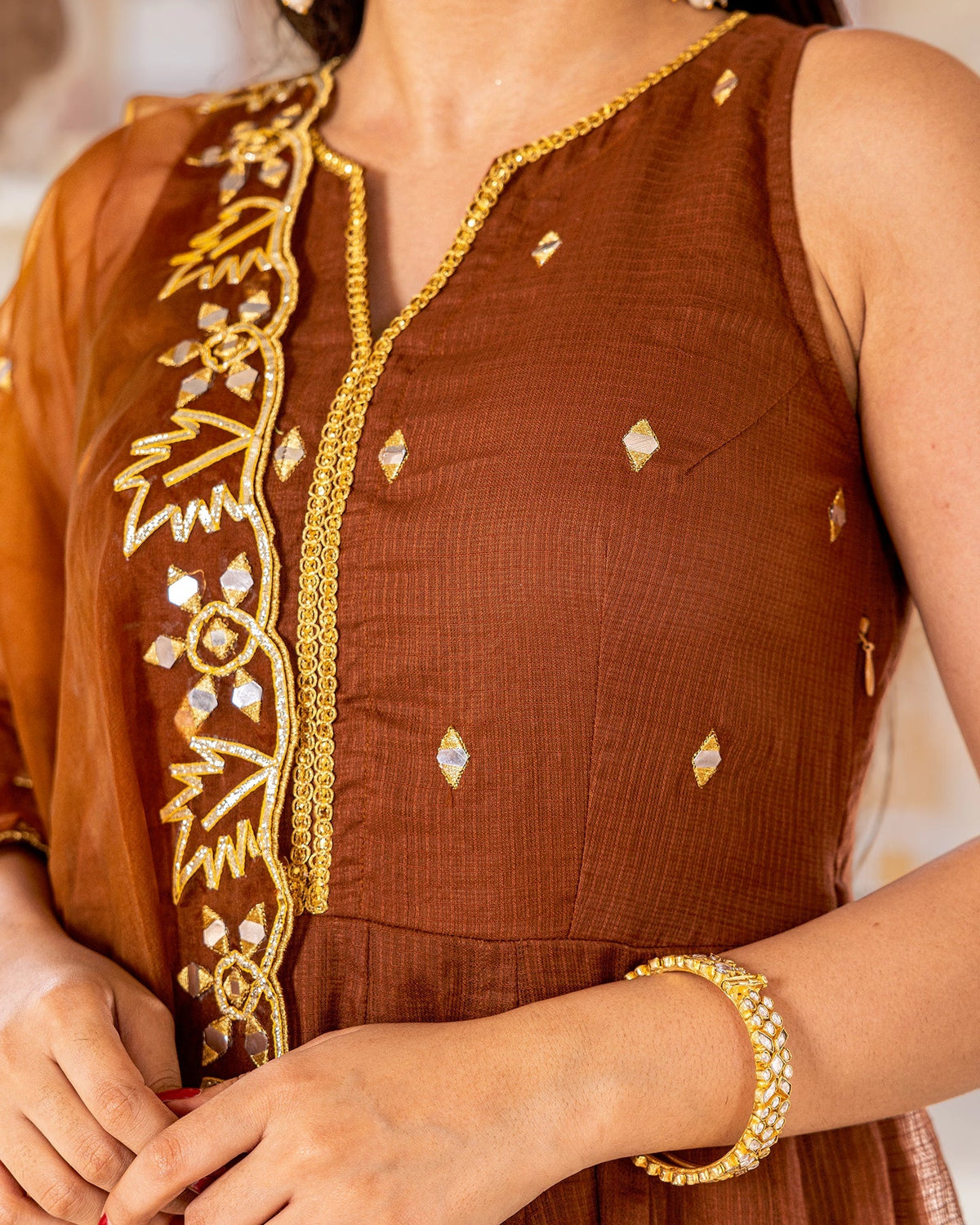 Brown Gota Anarkali Suit Set