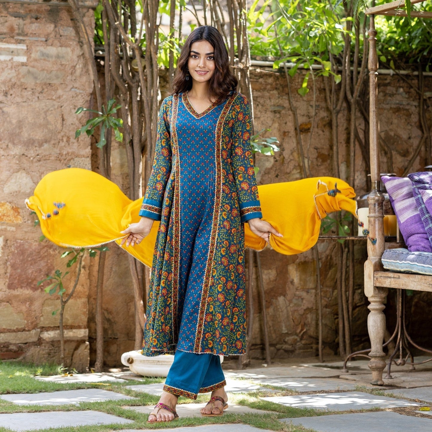 Hoor Blue Lurex Cotton Suit