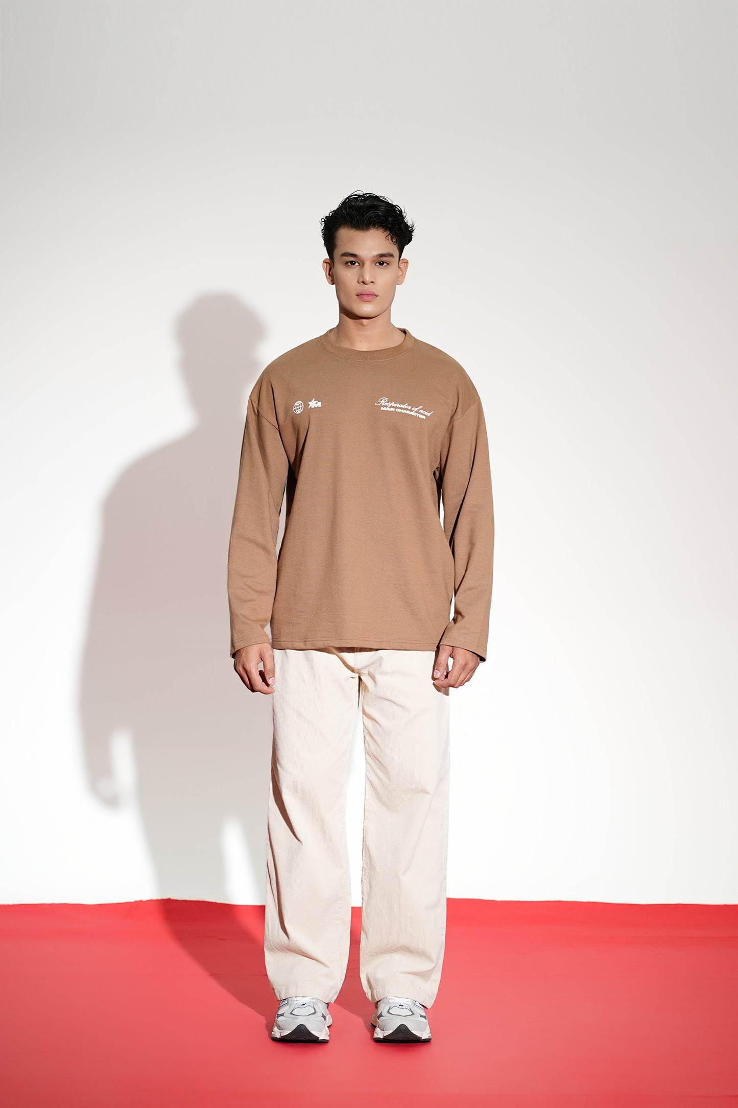 Repirator Of Acid Printed Oversized Beige Sweatshirt