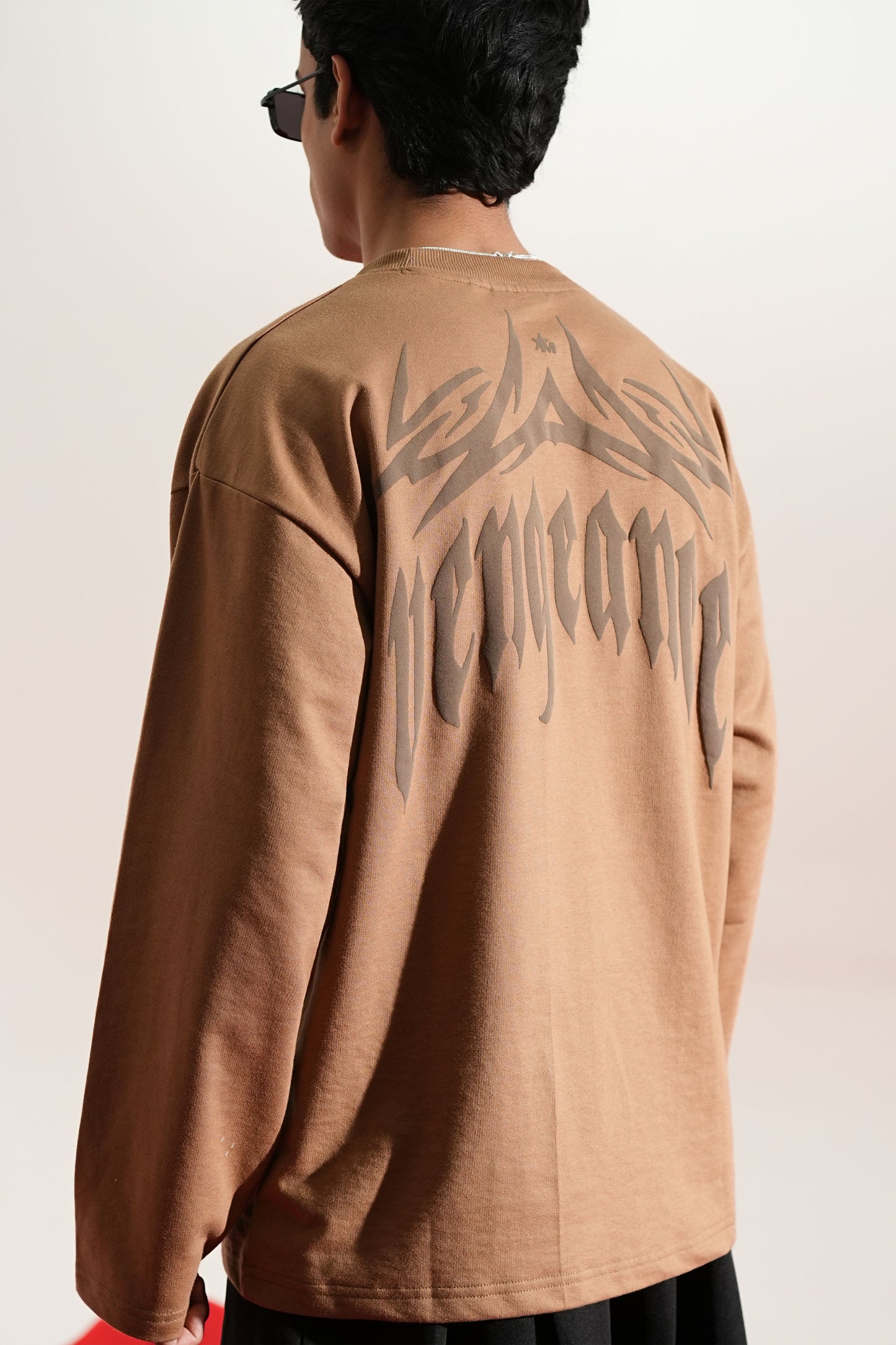 Vengeance Printed Brown Oversized Sweatshirt