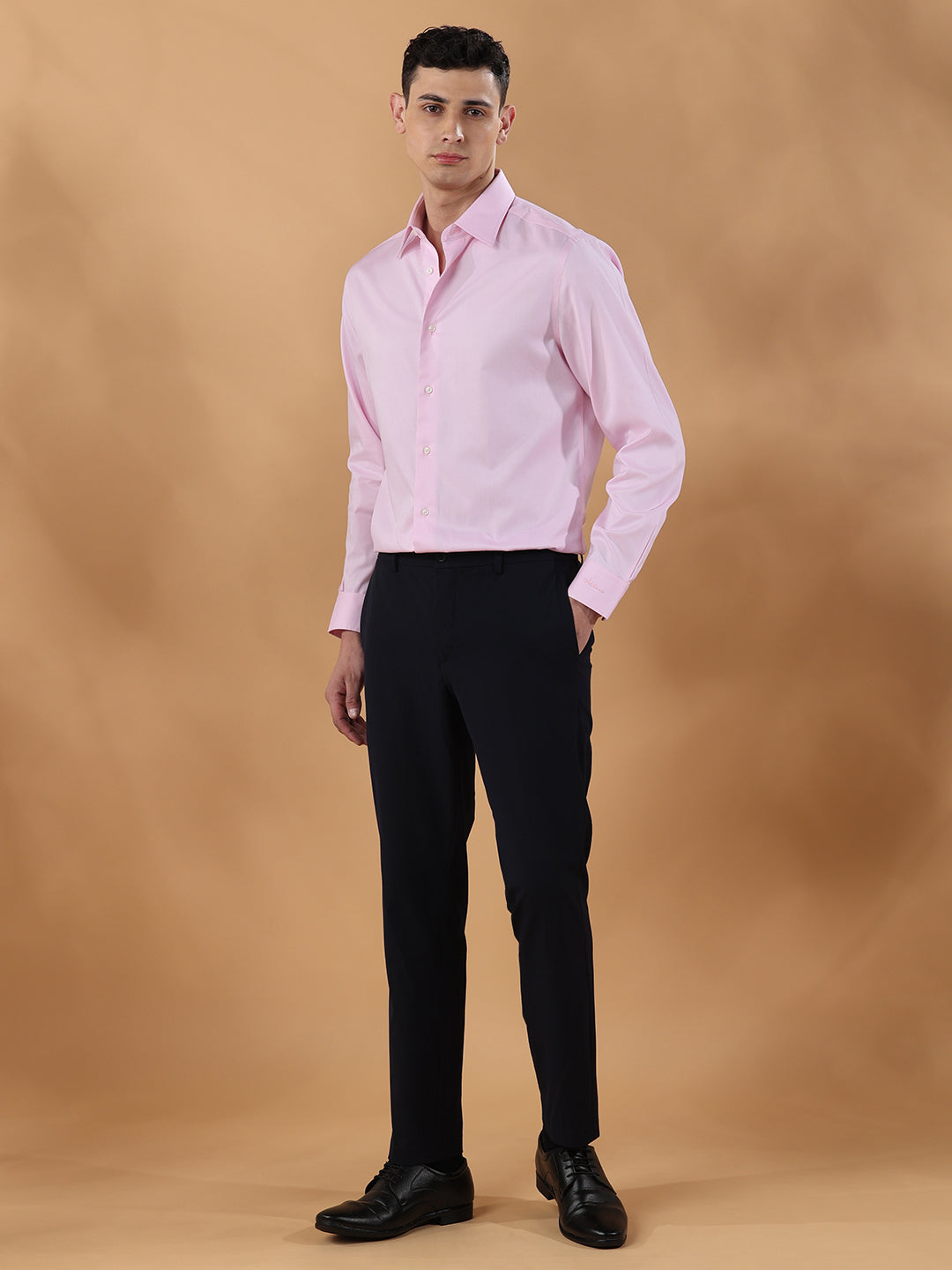 Pink Regular Fit Solid Formal Cotton Non-Iron Shirt for Men (NIDRA)