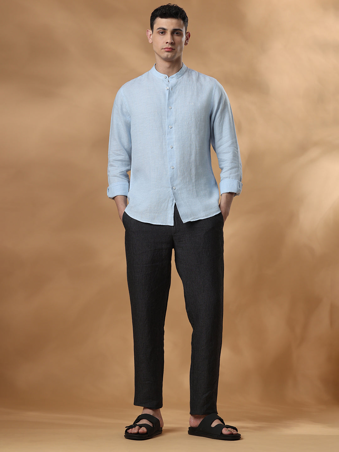 Blue Regular Fit Casual Linen Shirt for men (EUSEO)