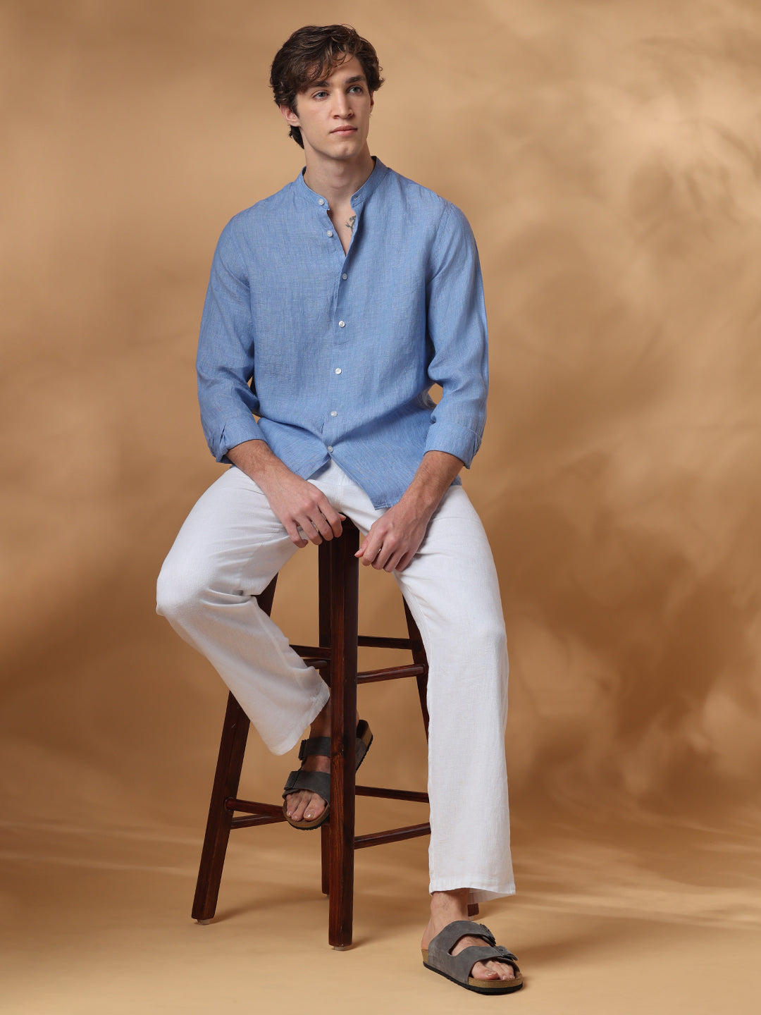 Blue Regular Fit Casual Linen Shirt for men (TORIN)