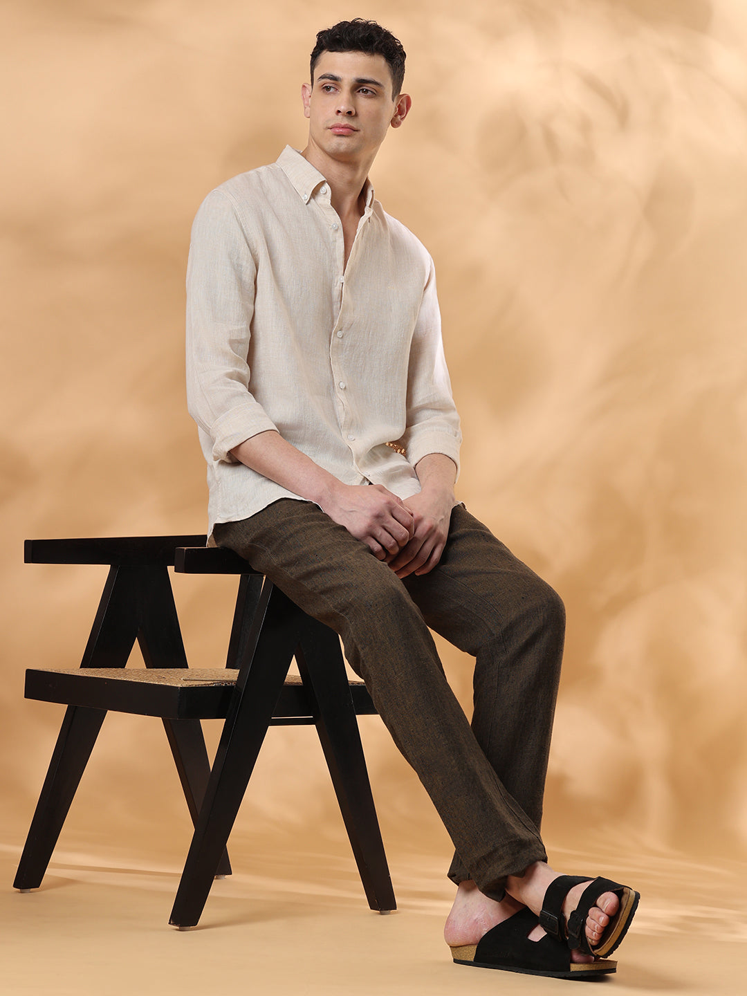 Beige Regular Fit Formal Linen shirt for men (TOMAS)