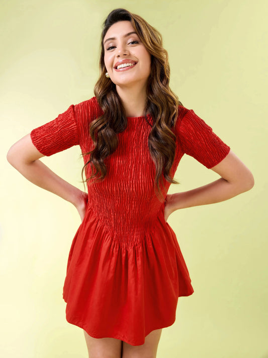 Red Theory Round Neck Mini Dress Zumee