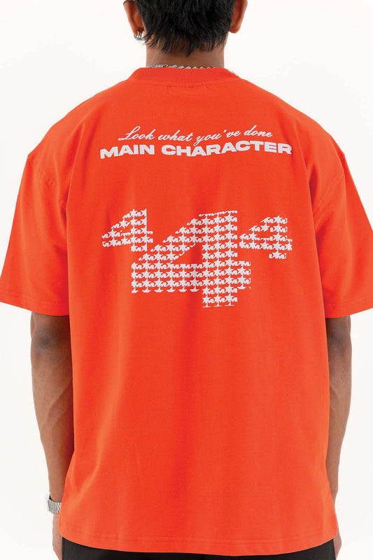 Star Boy Printed Orange Oversized T-Shirt Main Character