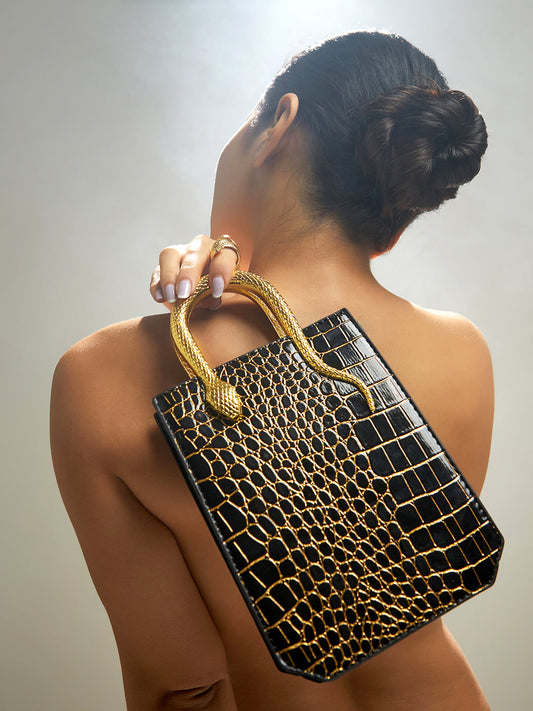 The Gilded Viper Hand Bag - Onyx Black