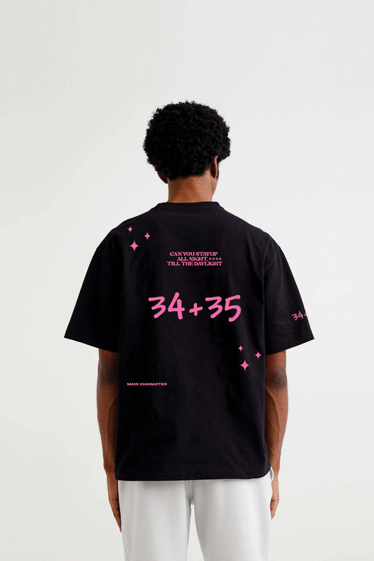 34+35 Heavyweight Round Neck Oversized Black T-Shirt Main Character
