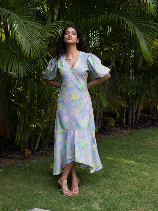 Buy purple printed midaxi dress for women