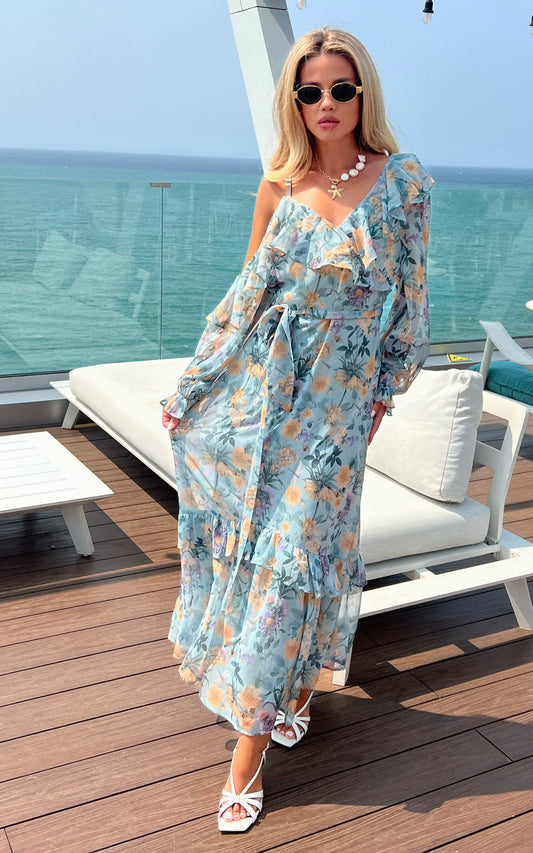 IS.U Green Cold Shoulder Dress