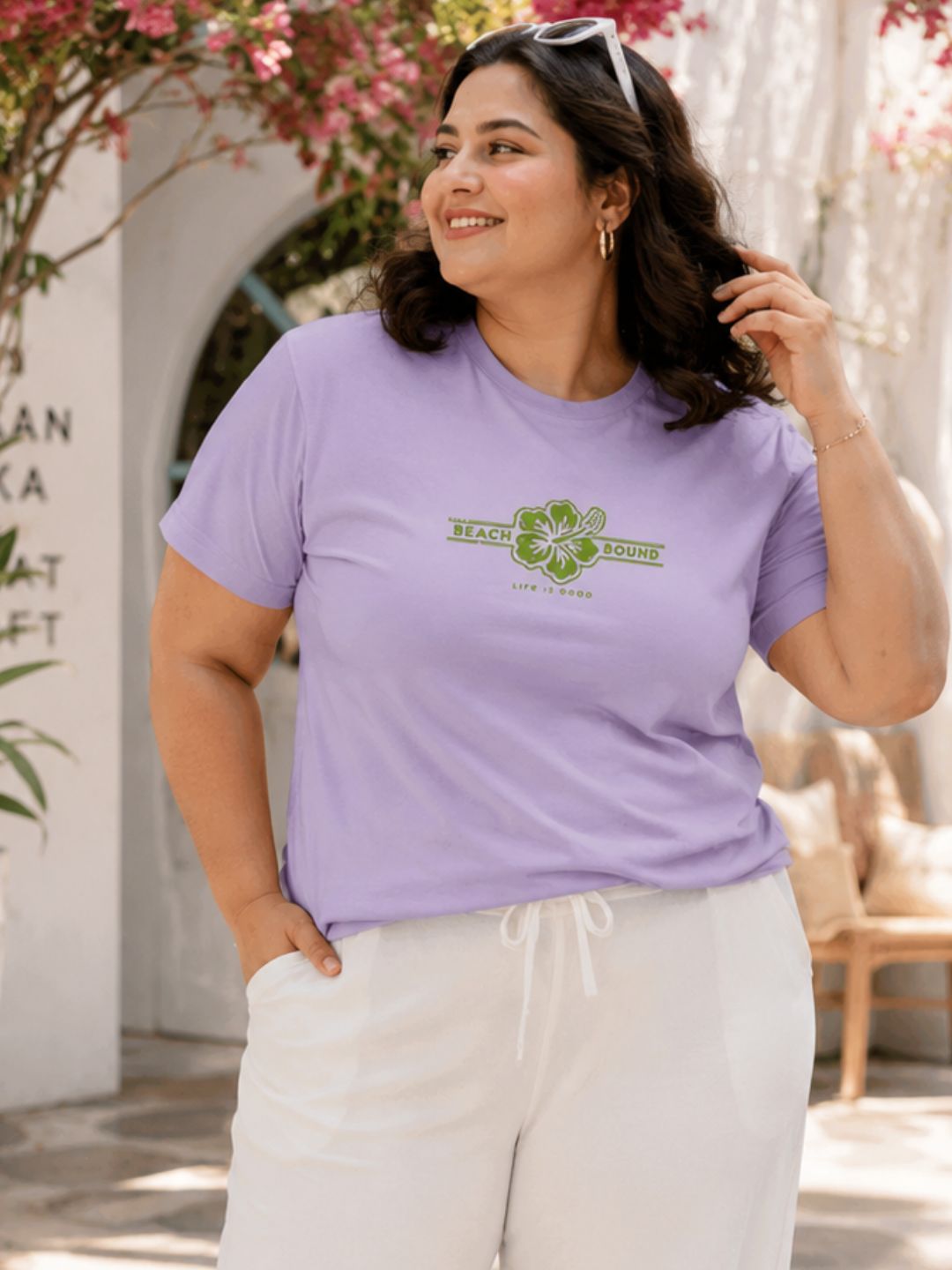 Plus Size Women Purple Typography Printed Cotton Crew Neck Regular Fit T-Shirt