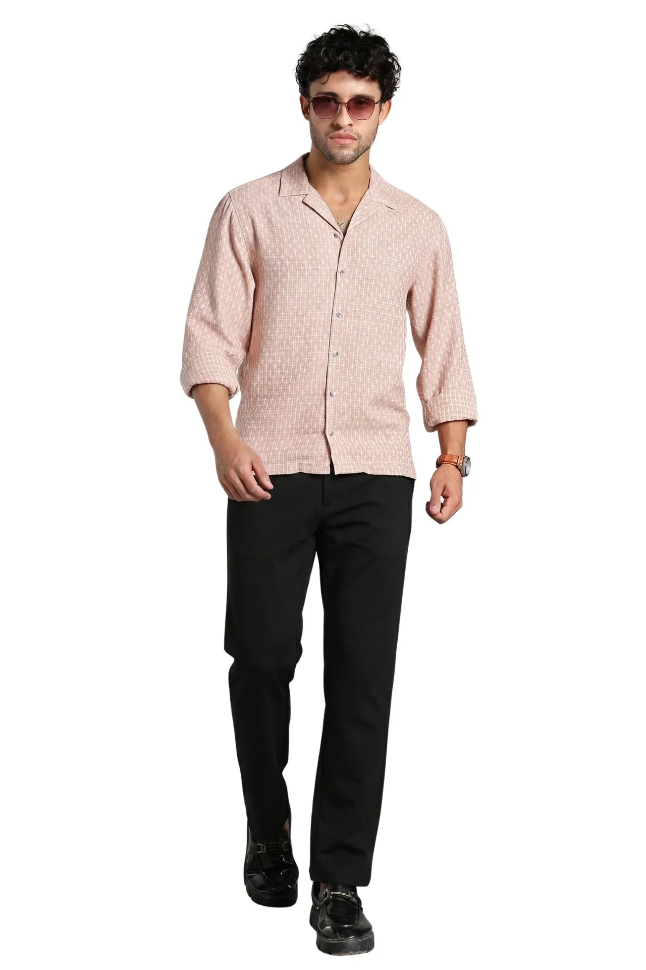 Dusty Rose Jacquard Slim Fit Shirt