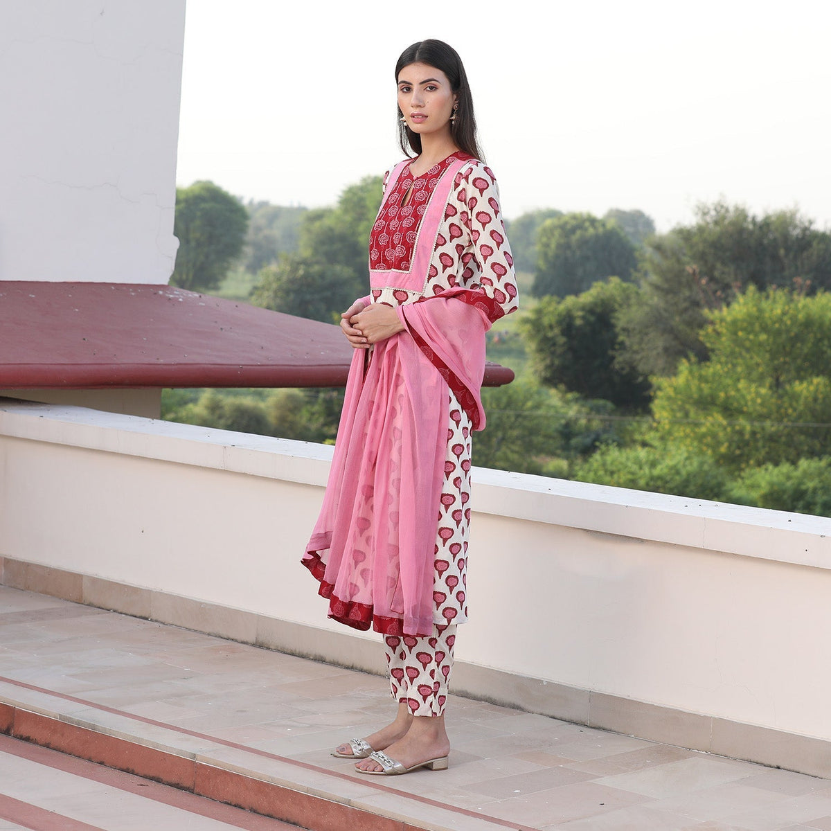 Red Khadi Marigold Suit