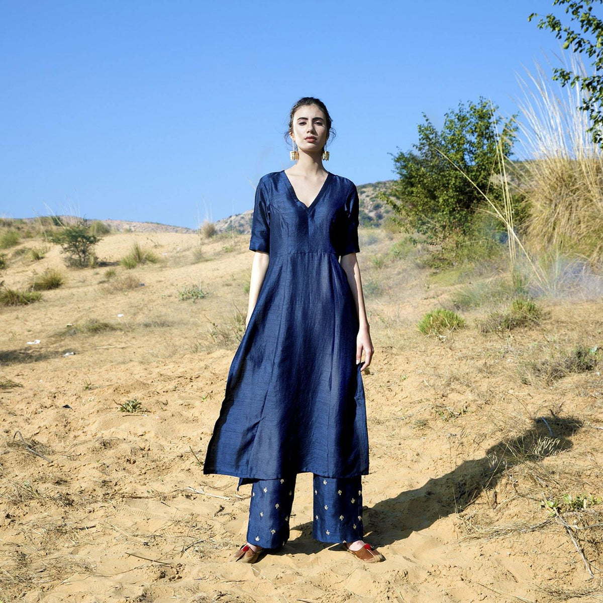 Blue Silk Kurta Set - Ambraee