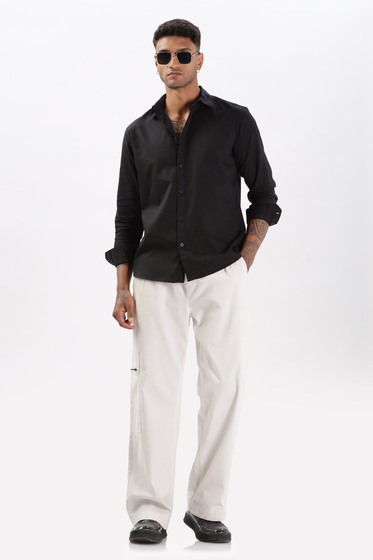 Uri Black Dobby Textured Casual Shirt Uri