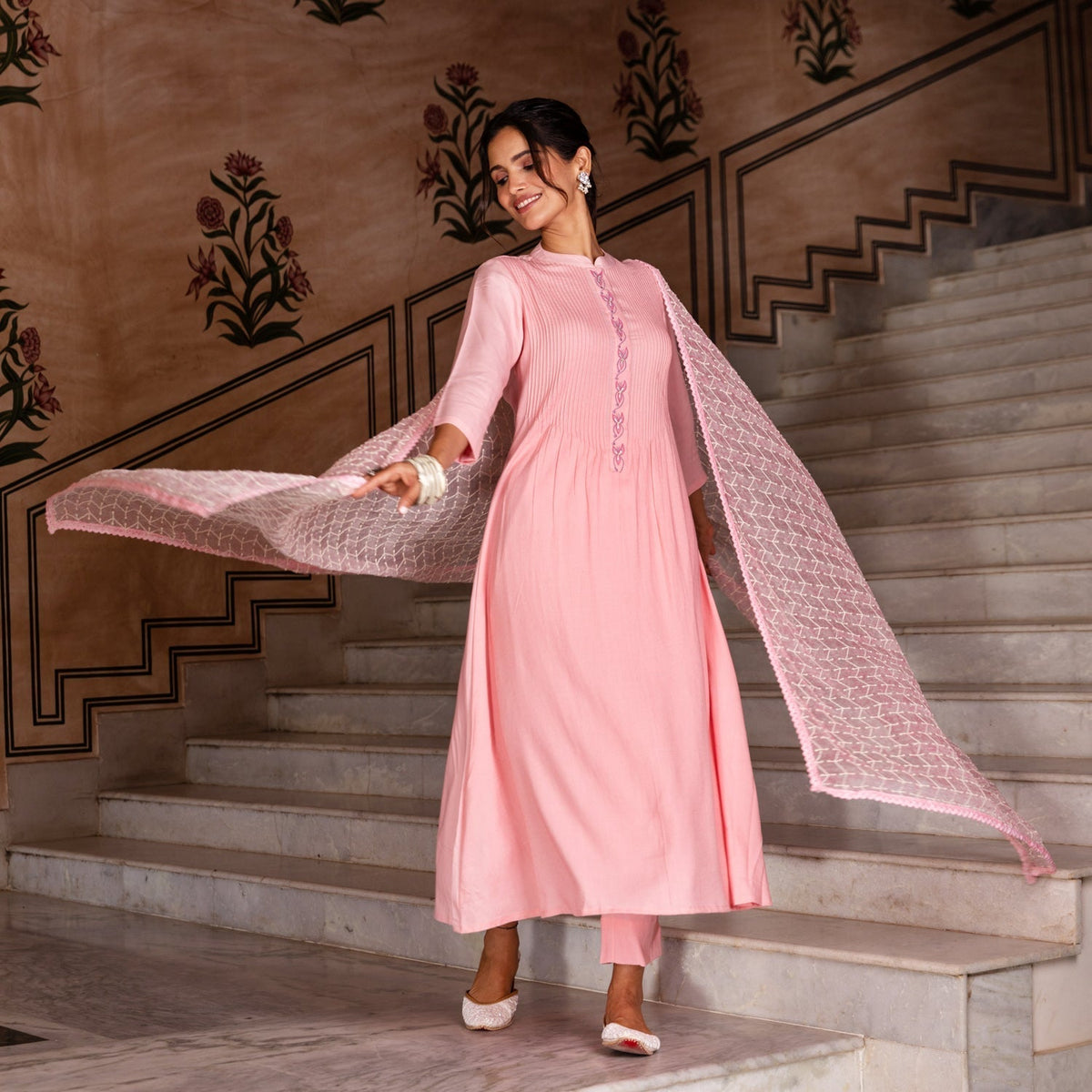 Baby Pink Embroidered Suit