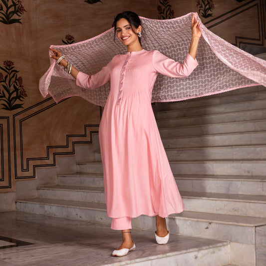 Baby Pink Embroidered Suit
