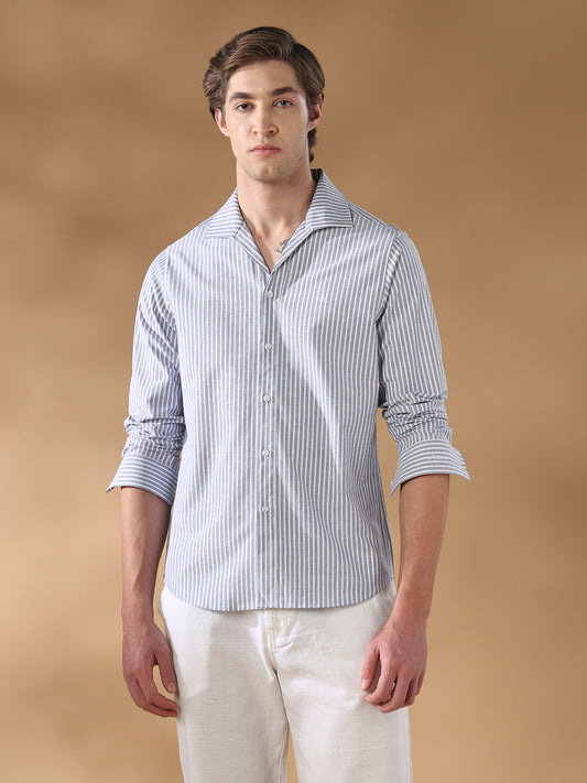 Blue Striped Casual Cotton Shirt