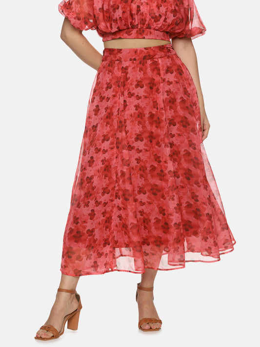 Red Midaxi Skirt For Women