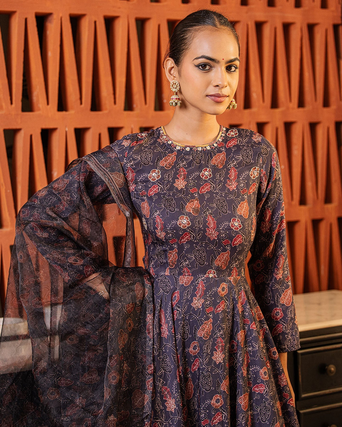 Charcoal Blue Kalamkari Suit Set