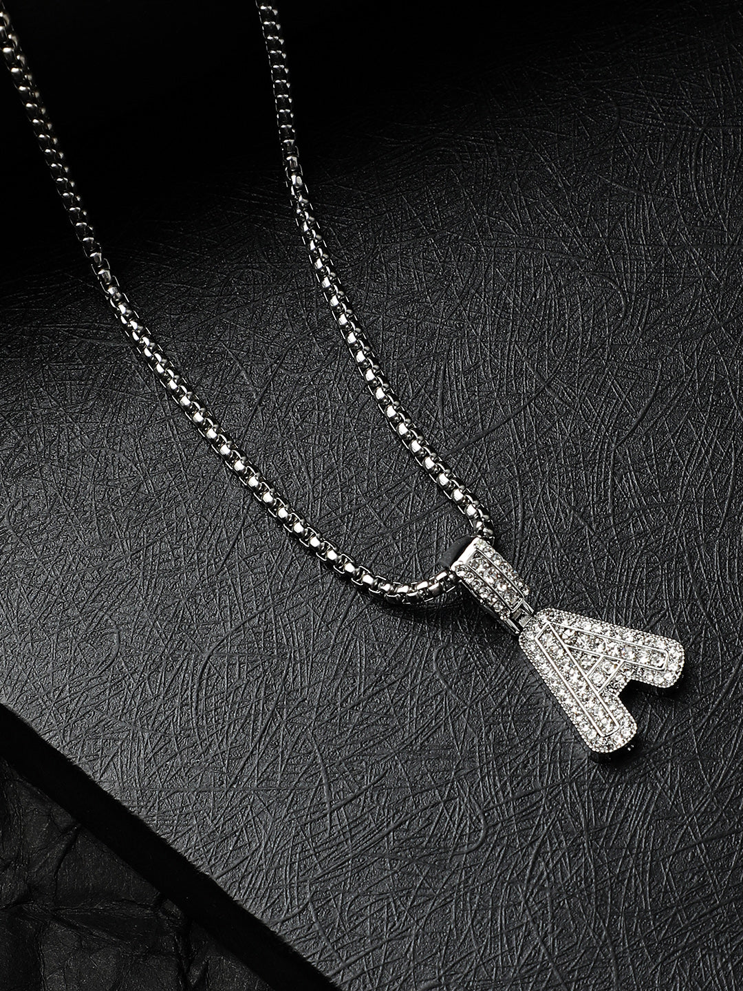 Embellished A Alphabet Pendant with Chain - Silver