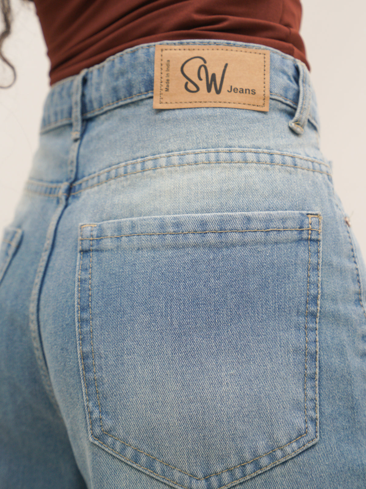 Faded Blue Washed Ultra Wide Leg Jeans