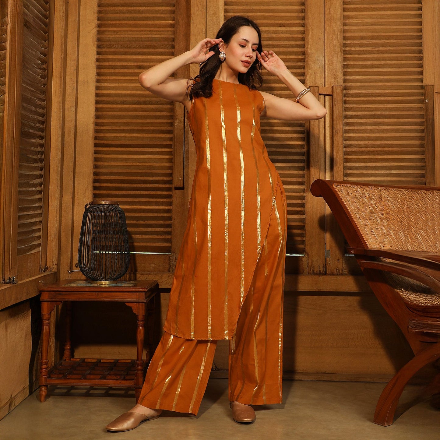 Metallic Striped Kurta Set