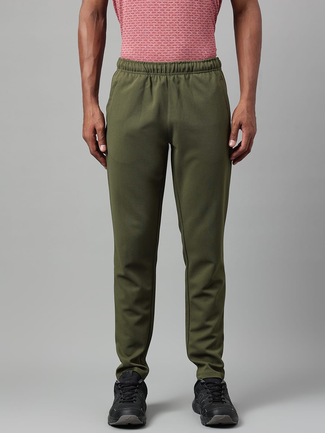 Alcis Men's Olive Anti-Static Drytech+ Slim-Fit Training Track Pants