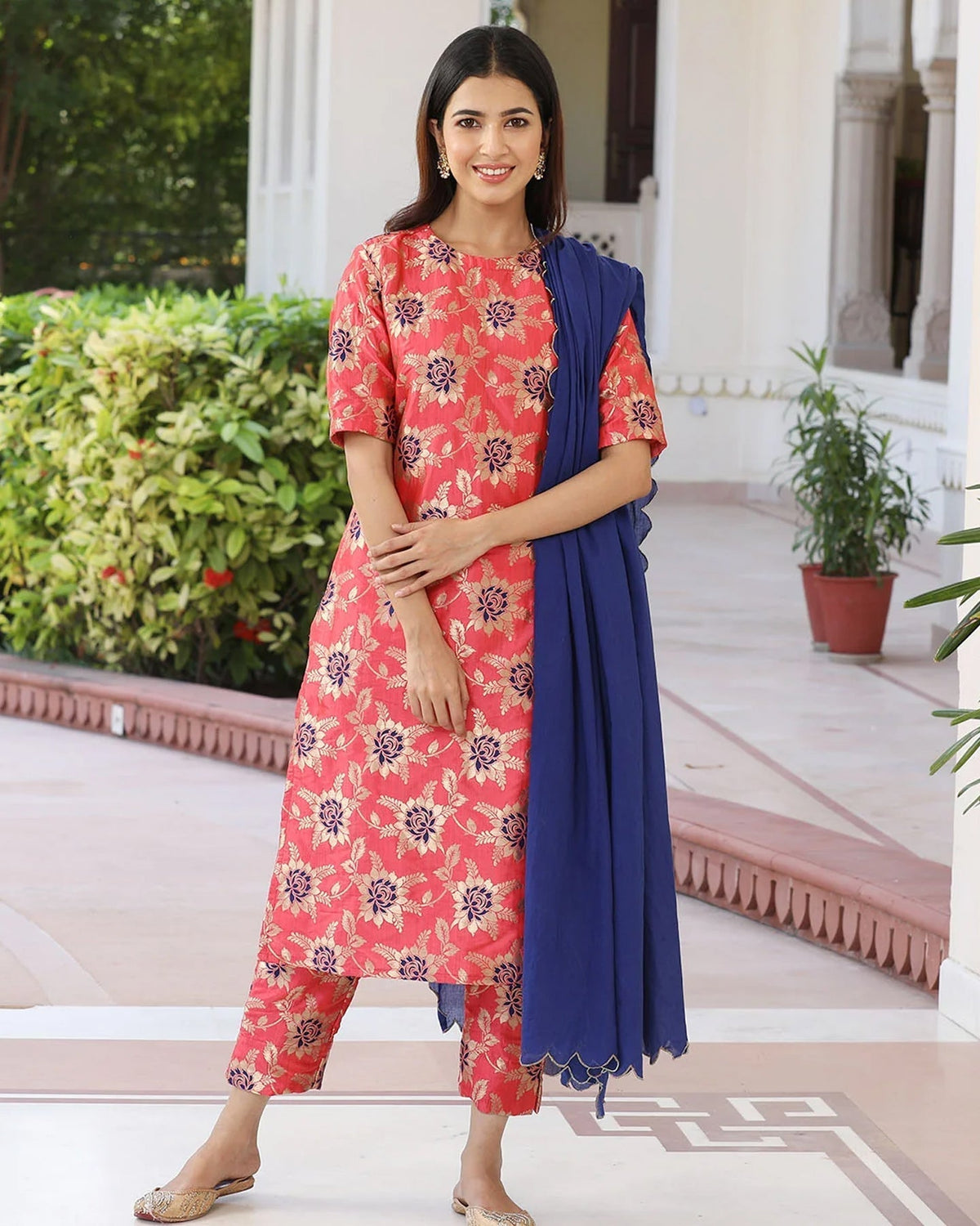 Peach Brocade Suit Set