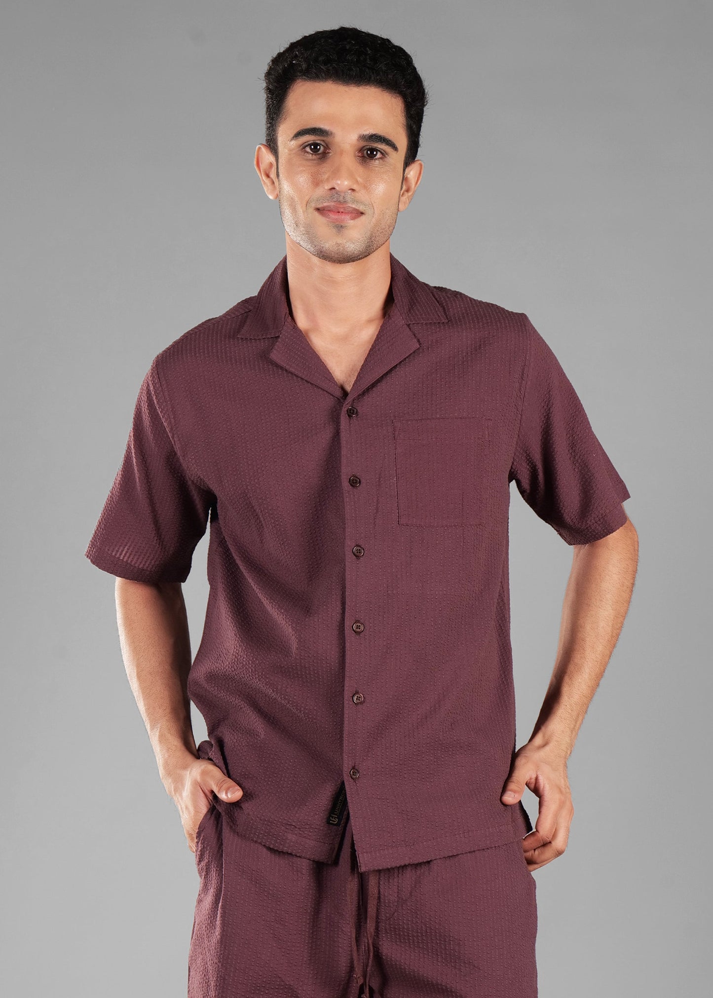 Coffee Bean Textured Cuban Collar Co-ord Set