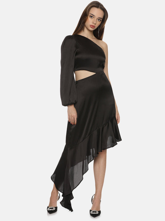 Buy Black Midi Dress For Women In One Shoulder