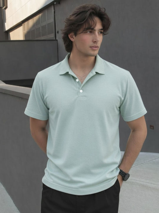 Men Solid Jade Cotton Polo Collar Half Sleeve Regular Fit T-Shirt