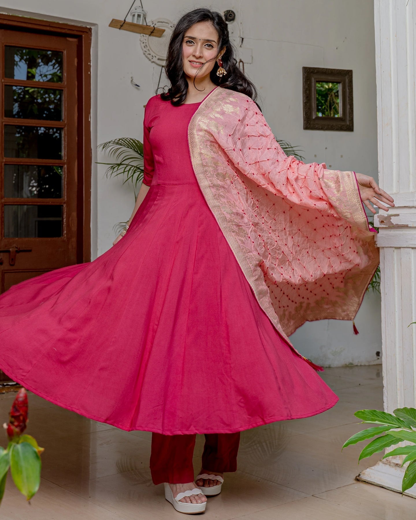 Rosewood Backless Bandhani Suit Set