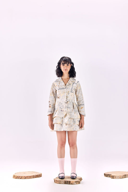 Button-Up Renaissance King Print Short Dress