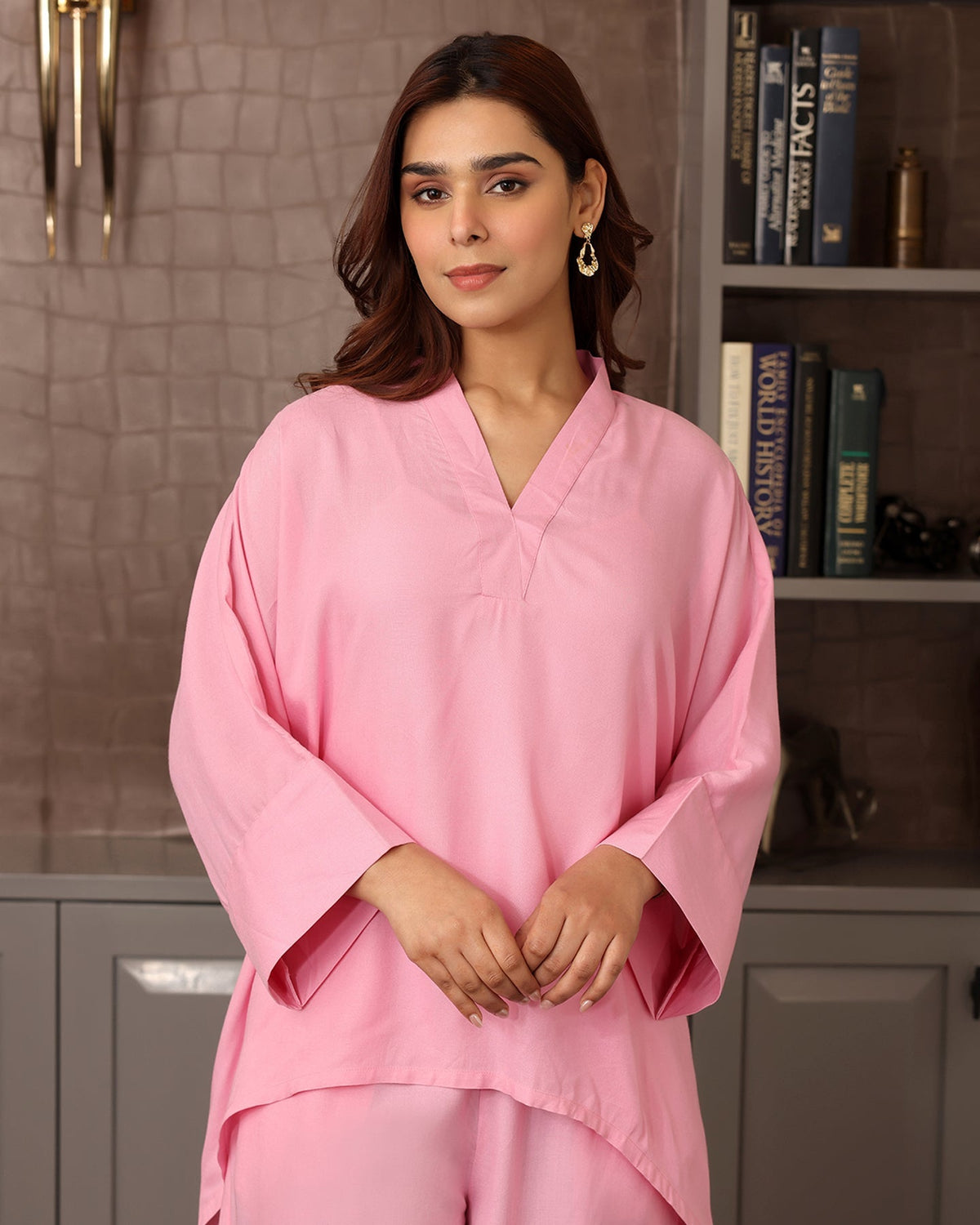 V-NECK BABY PINK CO-ORD SET