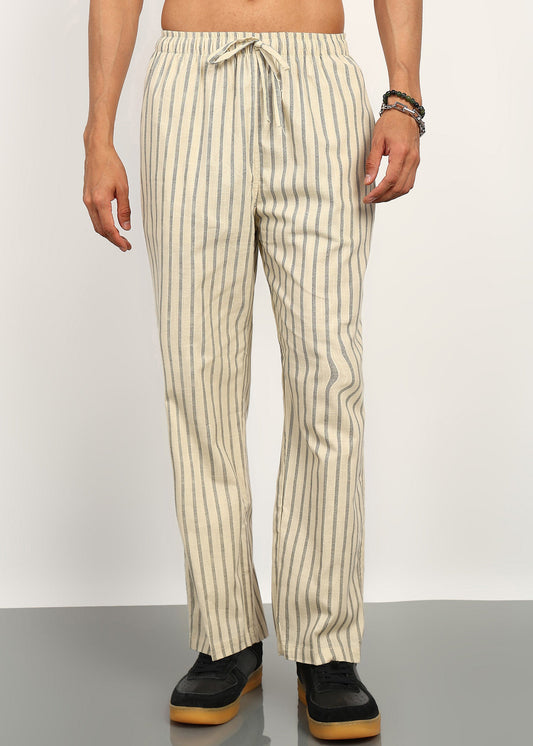 Fabmade Beige Stripe Linen Trousers