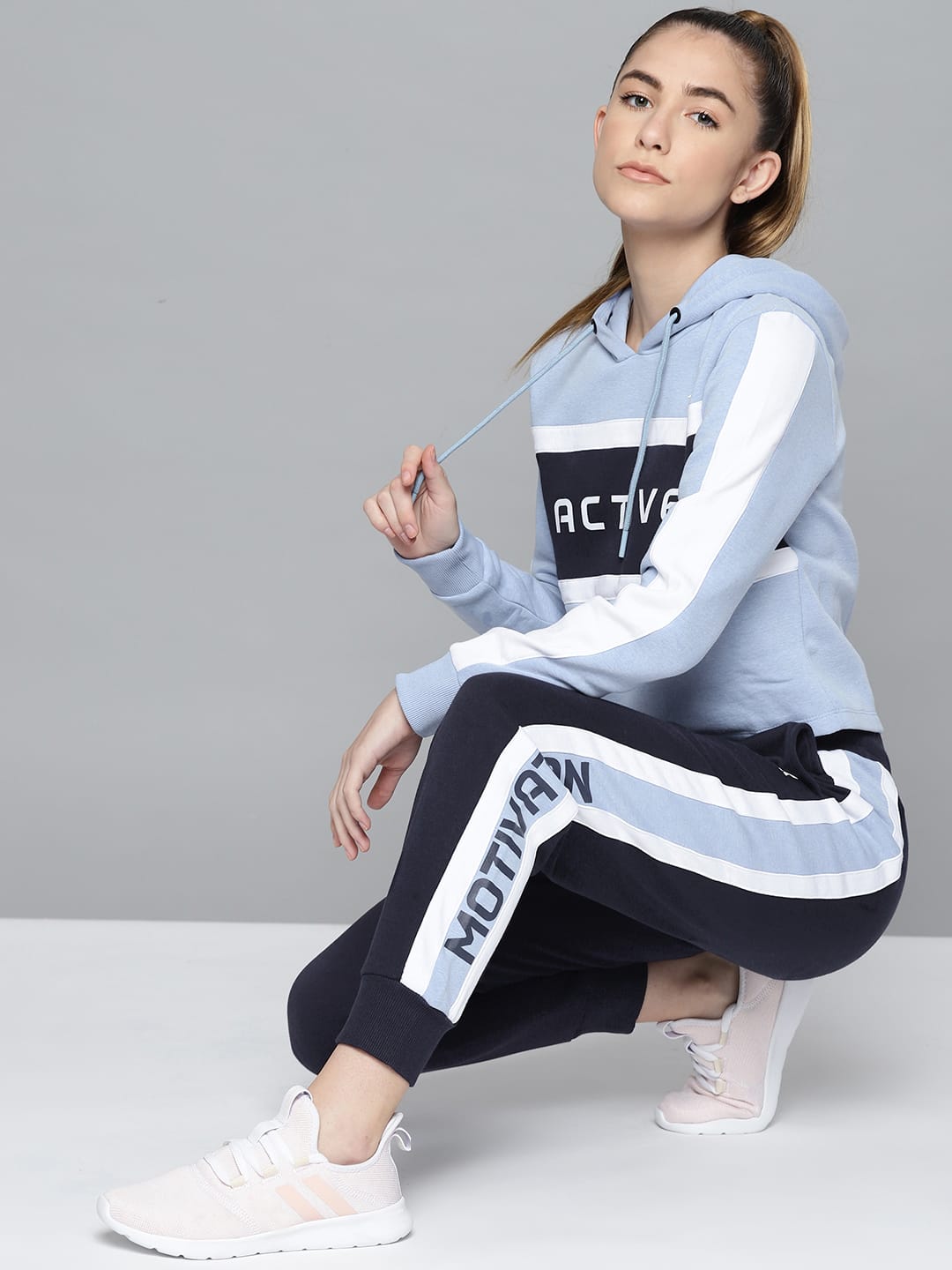 Alcis Women Navy Blue Typography Tracksuits