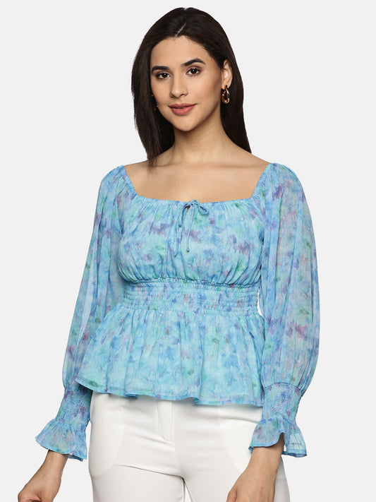 Buy Full Sleeve Peplum Top For Women In Blue