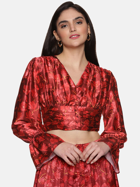 Buy Full Sleeve Crop Top For Women In Maroon