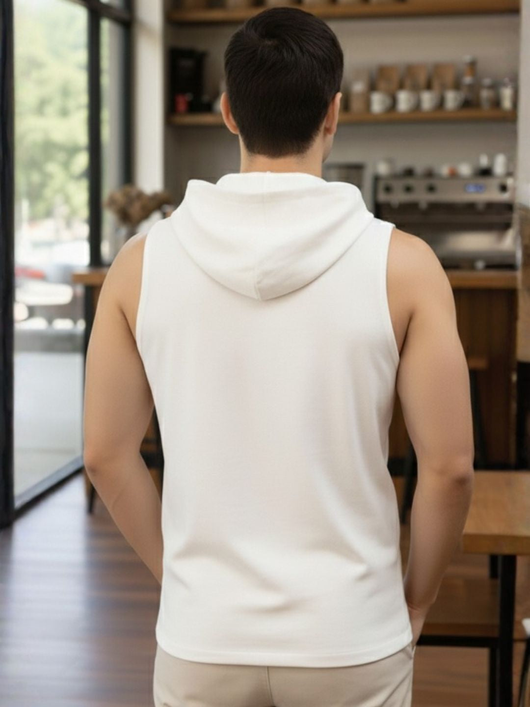 Plus Size Mens White and Light Purple Kangaroo Pocket Sleeveless Hooded Gym T-Shirt Vest-Pack of 2