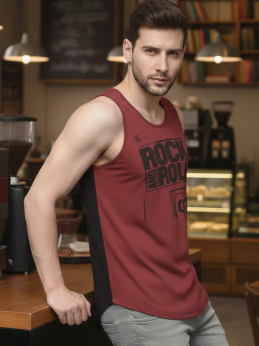 Plus Size Men's Maroon Black and Dark Grey Printed Cotton Sleeveless Combo Vest T-Shirt-Pack of 2