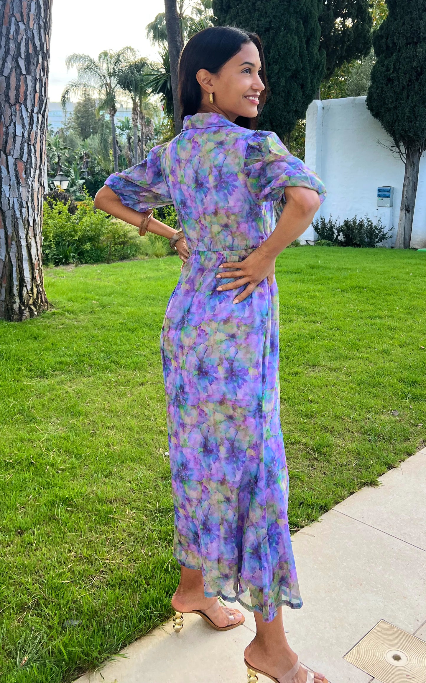 IS.U Floral Lavender Shirt Collared Maxi Dress