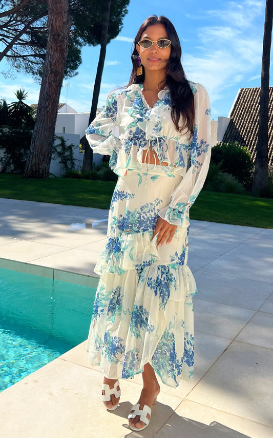IS.U Floral White Skirt and Top Co-ord set