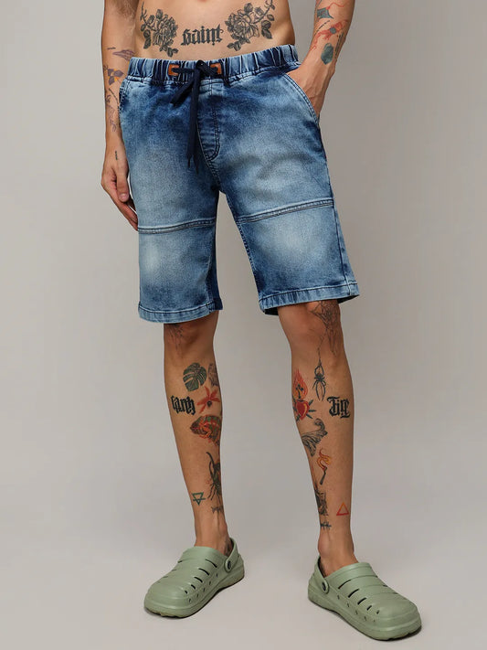 Contrast Stitch Denim Shorts