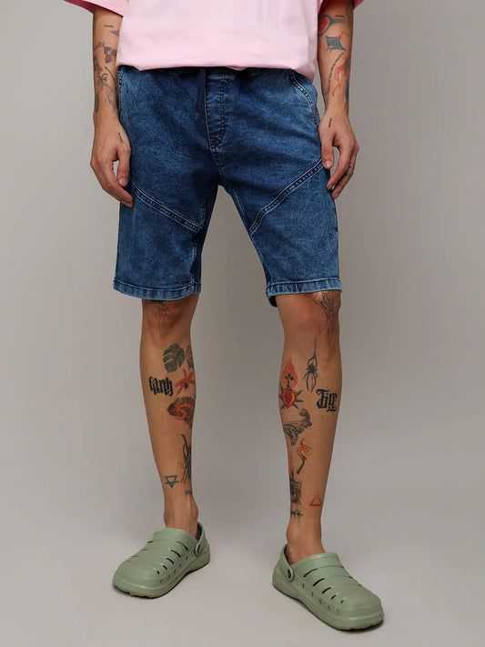 Contrast Stitch Denim Shorts